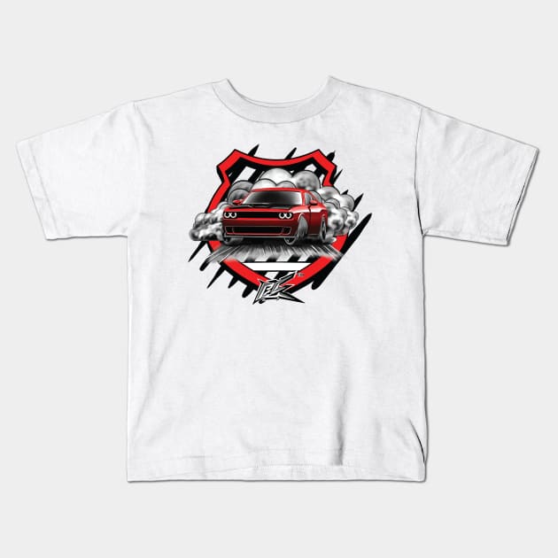 dodge challenger hellcat red drift Kids T-Shirt by naquash